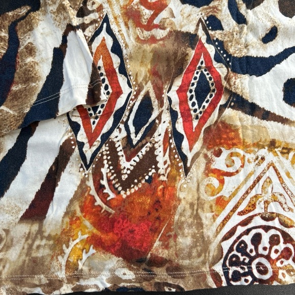 ALFRED DUNNER Women’s XL Animal Print Gold Sequin V Neck T Shirt Stretch L/S - Picture 8 of 15